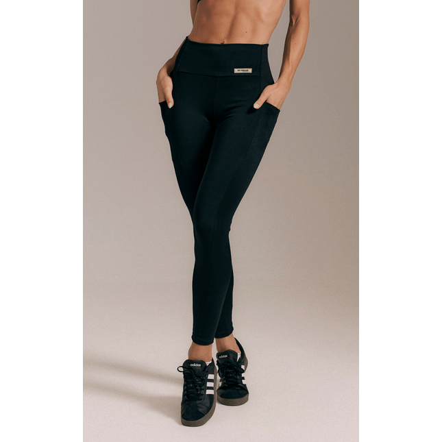 Calça Legging Poliamida Canelada Bolsos Raízes FT1295CA