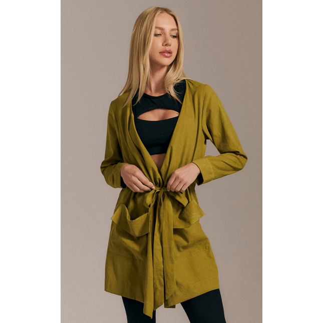 Casaco Alongado com Cinto e Bolsos  Raízes FT1335CS