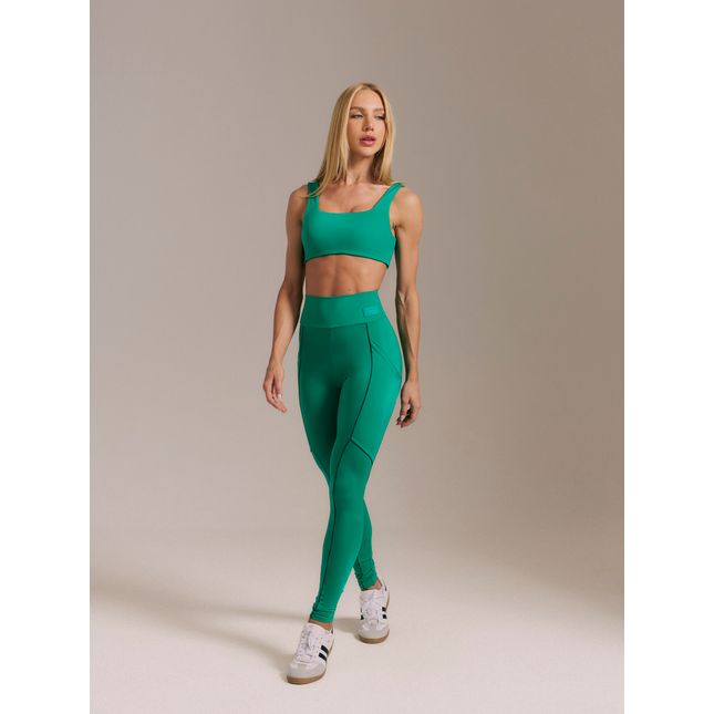 Top Fitness Dupla Face + Calça Legging Bolsos Detalhe Eterna Verde