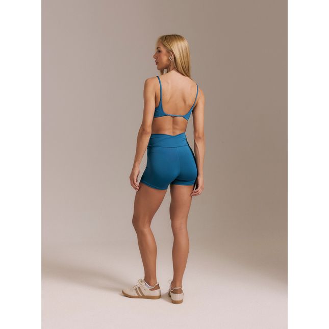 Top Fitness Decote  + Short Fitness Detalhe Eterna Azul