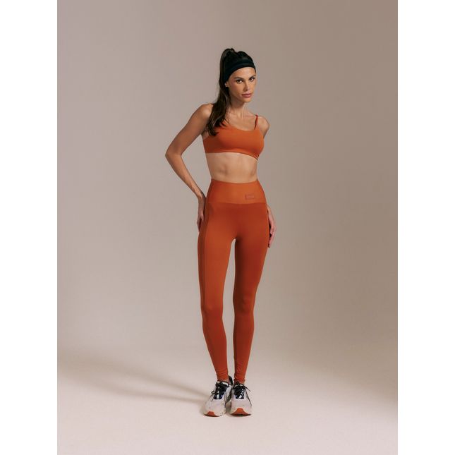 Top Fitness Decote  + Calça Fitness Bolso Eterna Laranja