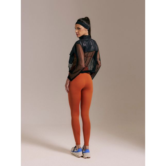 Jaqueta Tule Bolsos Preta  + Calça Fitness Bolso Eterna Laranja