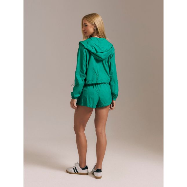 Jaqueta Cropped Corta Vento + Short Fitness com Forro Eterna Verde