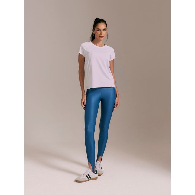 Blusa Básica Manga Curta Branca + Calça Legging Pezinho Canelada Ícones Jeans