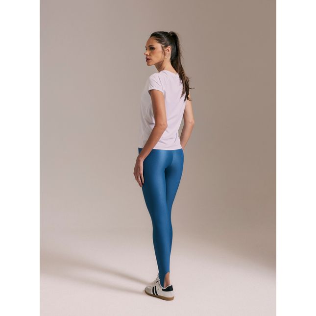Blusa Básica Manga Curta Branca + Calça Legging Pezinho Canelada Ícones Jeans