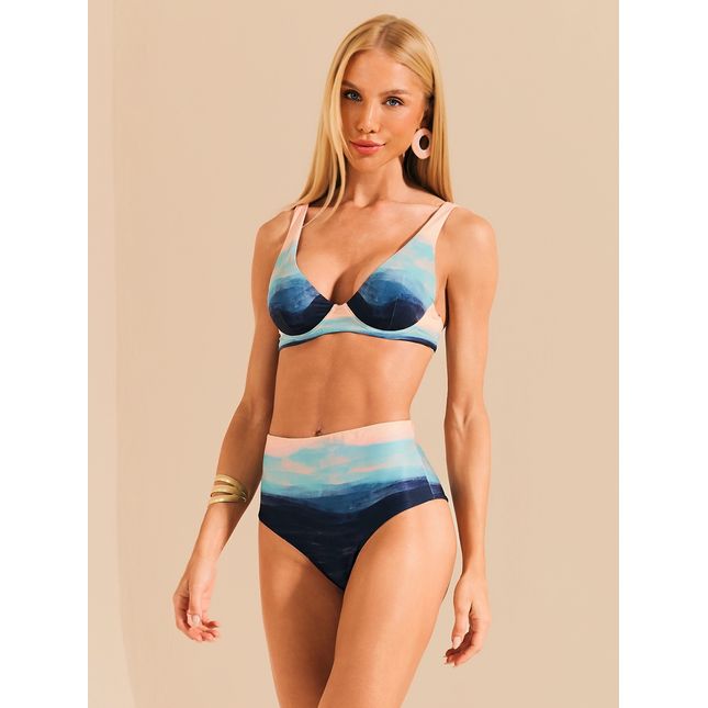 Top Triângulo Aro + Hot Pant Fio Dupla Face Céu de Quartzo
