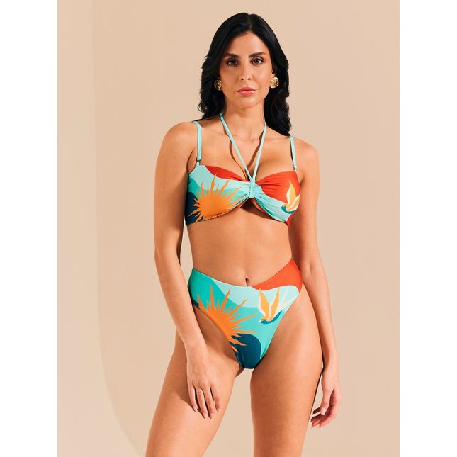 Top Biquini Faixa 2 em 1 + Calça Biquini Alta Fio Playa Lagun