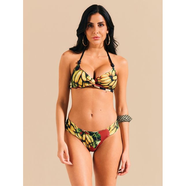 Top Biquini Torcido + Calcinha Lateral Drapeada Dupla Face Banana Mood