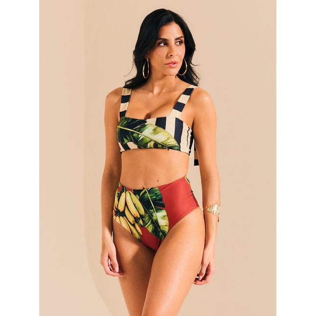 Top Biquini Faixa Dupla Face + Biquini Hot Pant Dupla Face Banana Mood