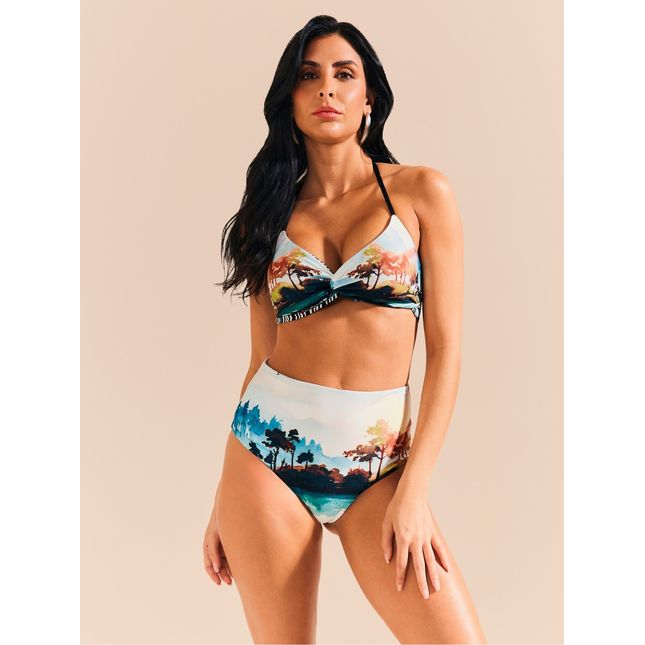 Top Biquini Torcido + Biquini Hot Pant Dupla Face Fio Alma Litoral