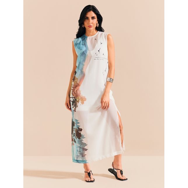 Vestido Midi Voil Estampa Localizada Alma Litoral SP1791BQ