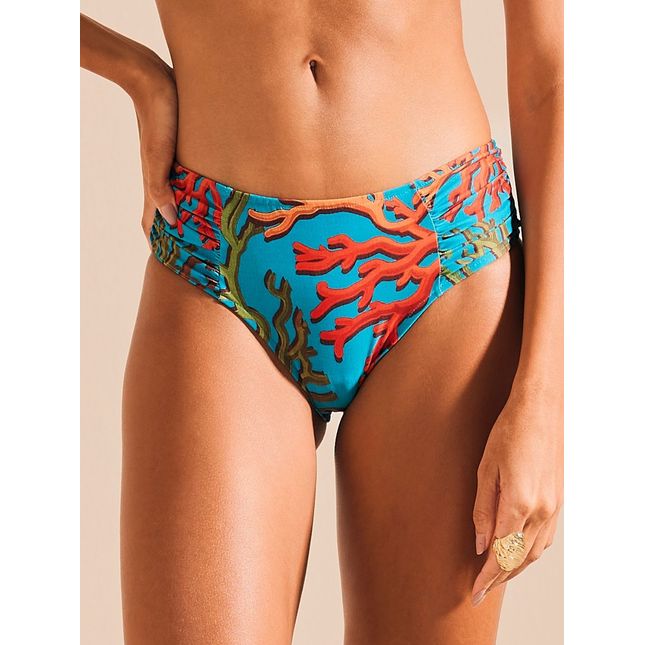 Calça Biquini Larga Recorte Drapeado Reino Coral  BQ1857CL