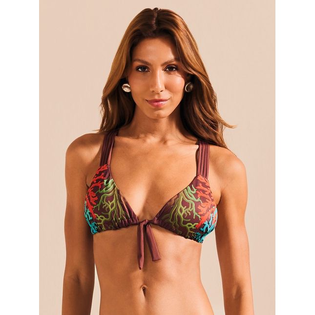 Top Biquini Triângulo Alto Detalhe Reino Coral BQ1853SU