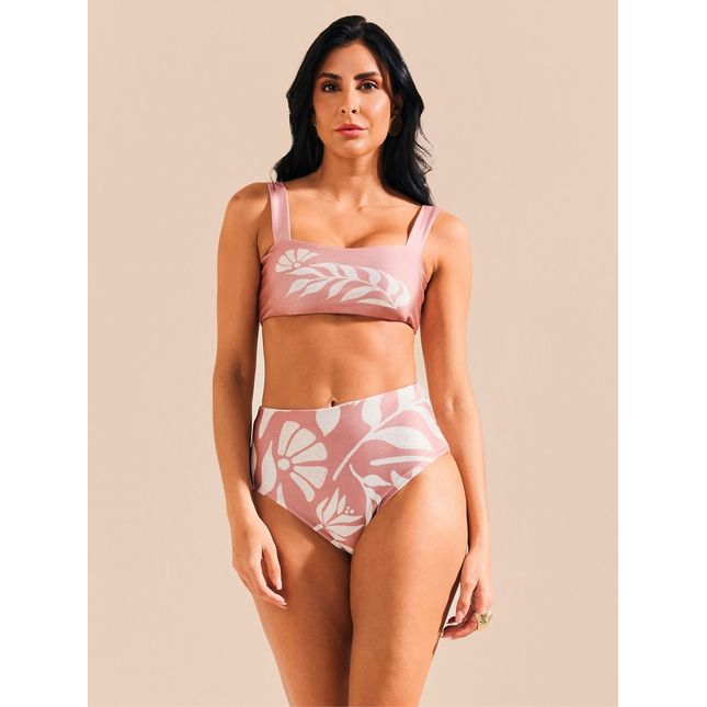 Top Biquini Faixa + Calcinha Hot Pant Sal Rosa
