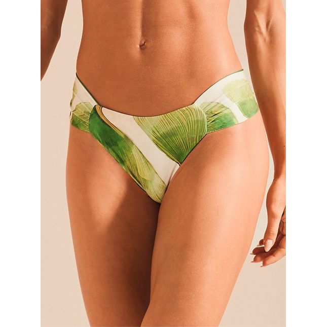 Calça Biquini Lateral Drapeada Dupla Face Leque em Folhas BQ1910CL