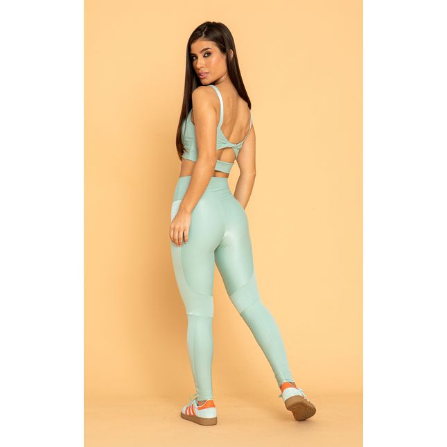 Calça Legging Textura Acetinada Verde Água FT1281CA
