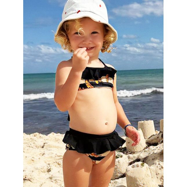 Top e Calcinha Biquini Babados Infantil Banana Mood SU1966BK